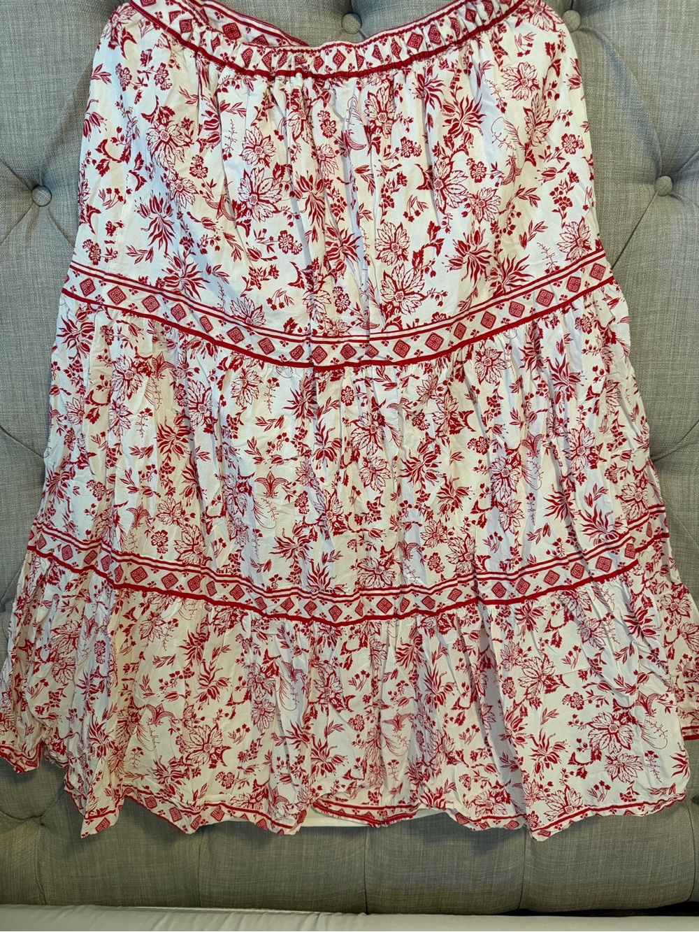 Japna Cream and Red Floral Tiered Skirt
